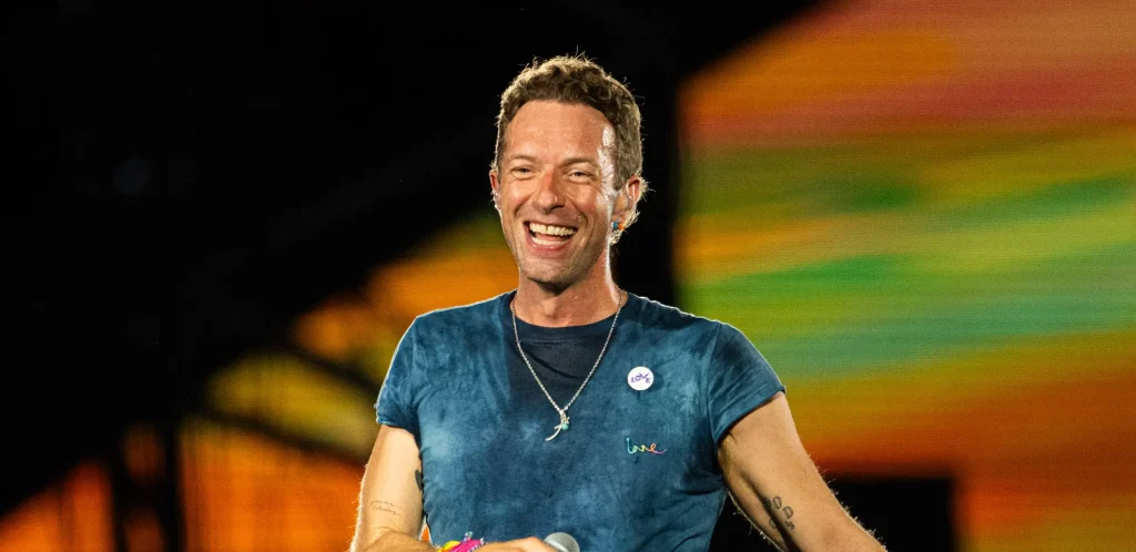 LONDON, ENGLAND - AUGUST 22: (EDITORIAL USE ONLY) Chris Martin of Coldplay performs onstage during a concert at Wembley Stadium on August 22, 2025 in London, England. (Photo by Samir Hussein/WireImage)