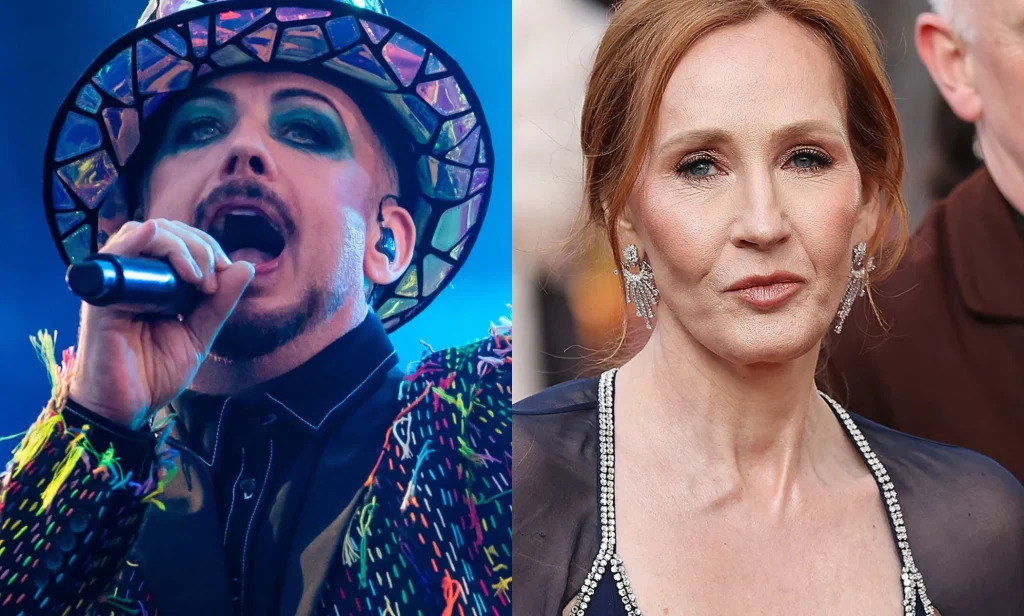 A split image of Boy George (left) and JK Rowling (right).