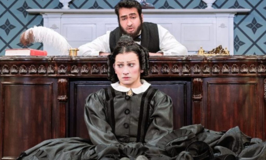 Jinx Monsoon and Kumail Nanjiani in the Broadway production of Oh Mary!