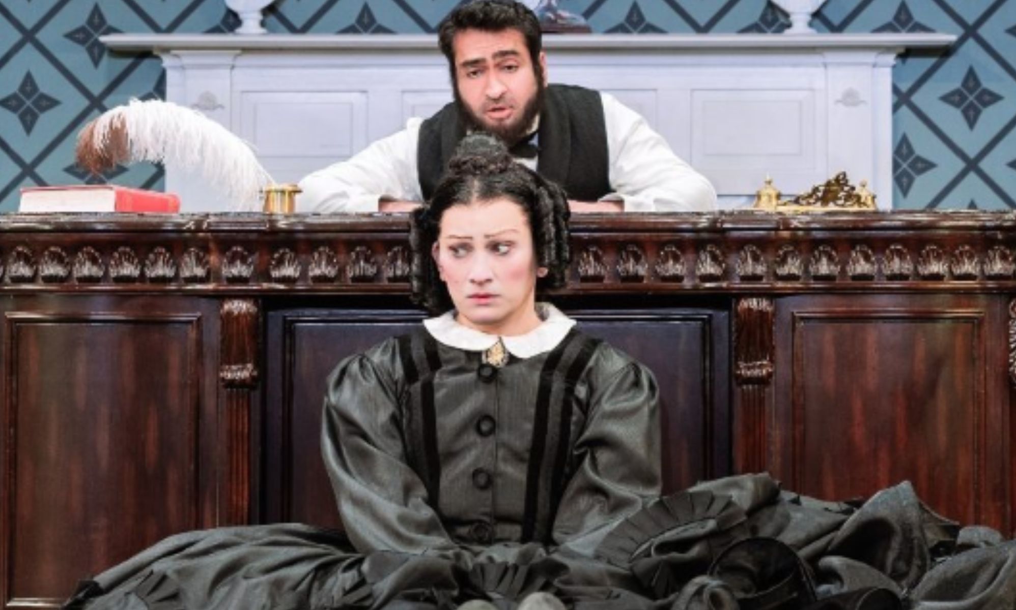 Jinx Monsoon and Kumail Nanjiani in the Broadway production of Oh Mary!