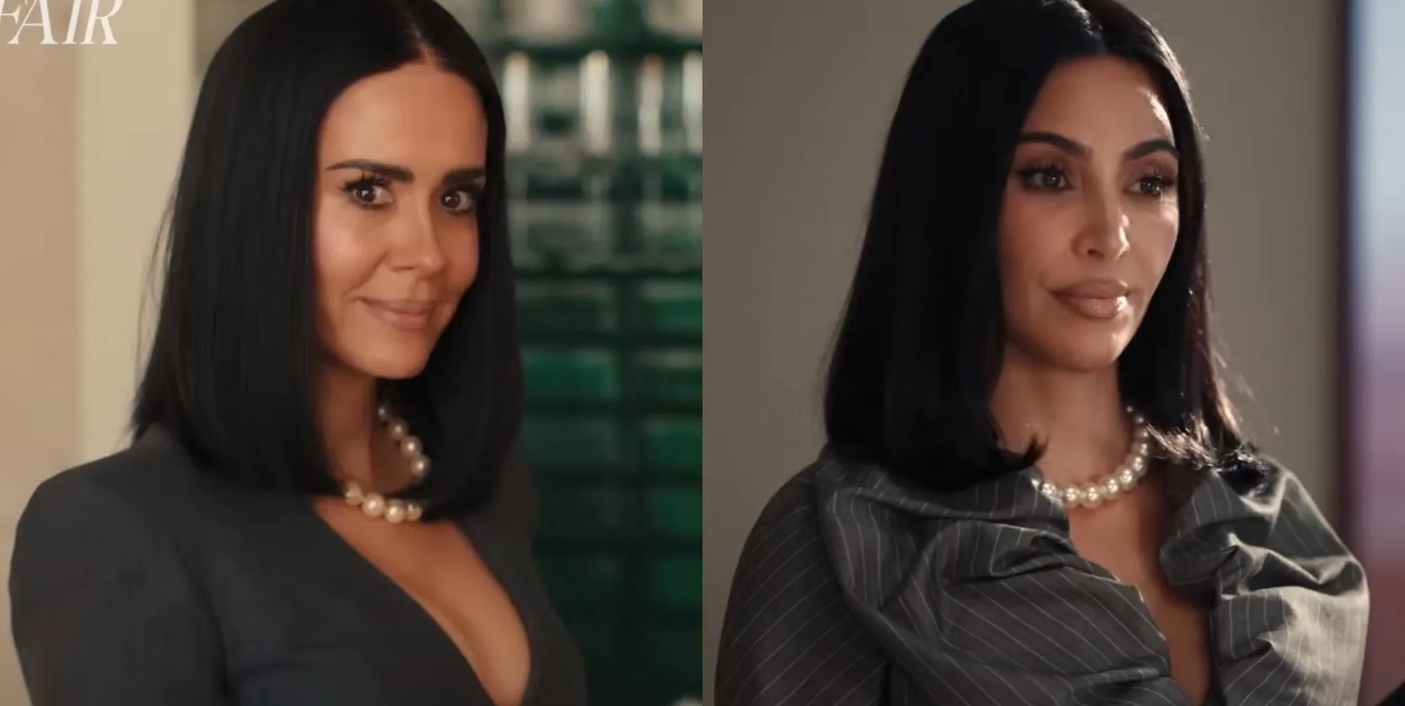 Sarah Paulson and Kim Kardashian in stills from the trailer of Ryan Murphy