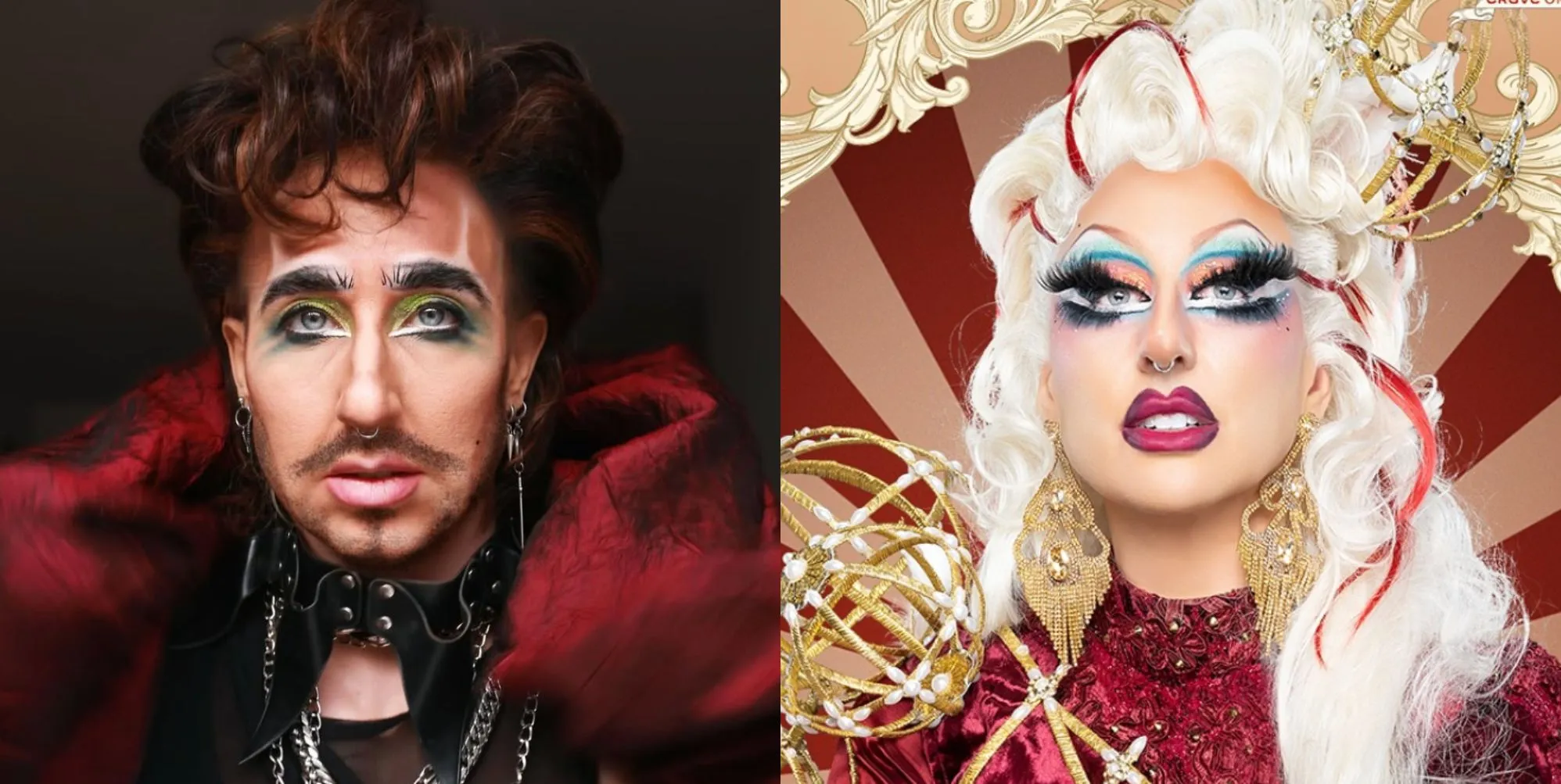 An image composite featuring drag performa Johnny Jones as Johnny Jones and Velma Jones.