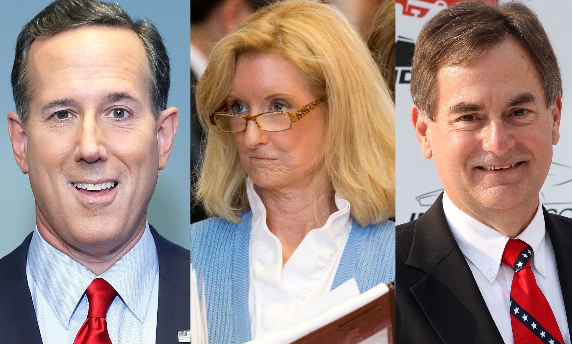 A split image of Rick Santorum (left), Jodie Laubenberg (middle), and Richard Mourdock (right).