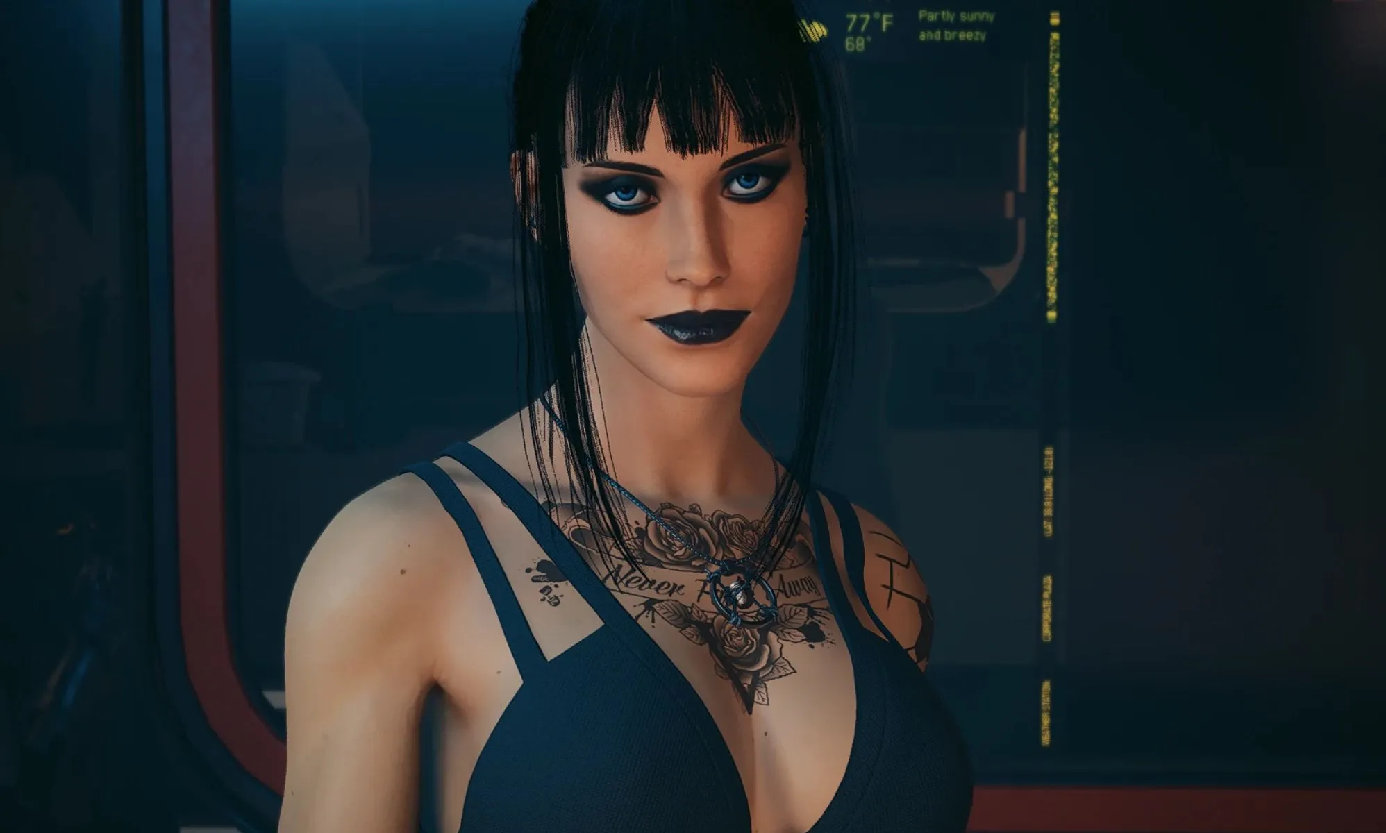 A render of a woman in Cyberpunk 2077.