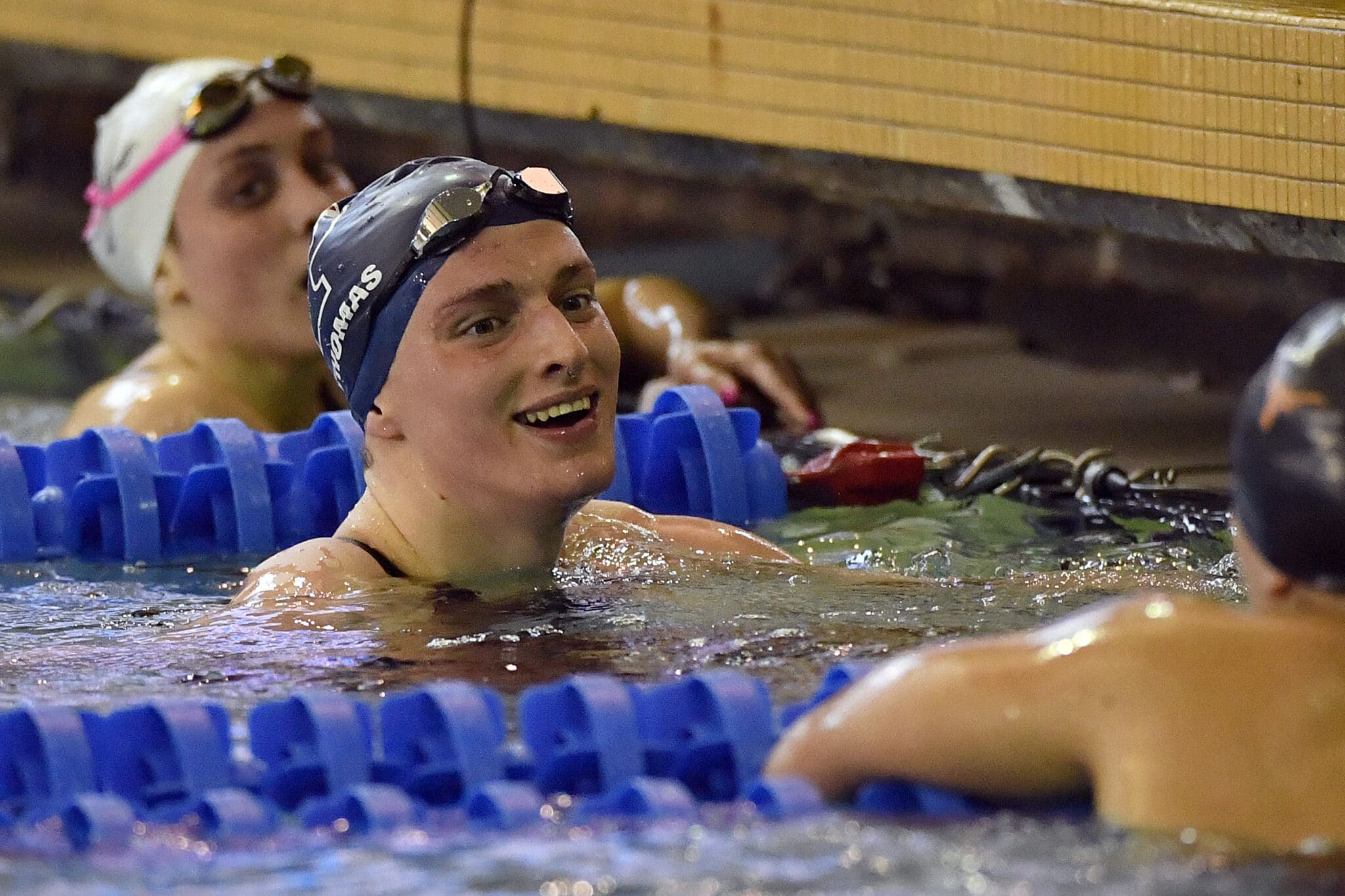Lia Thomas looks on after winning the 500 Yard Freestyle during the 2022 NCAA Division I Women