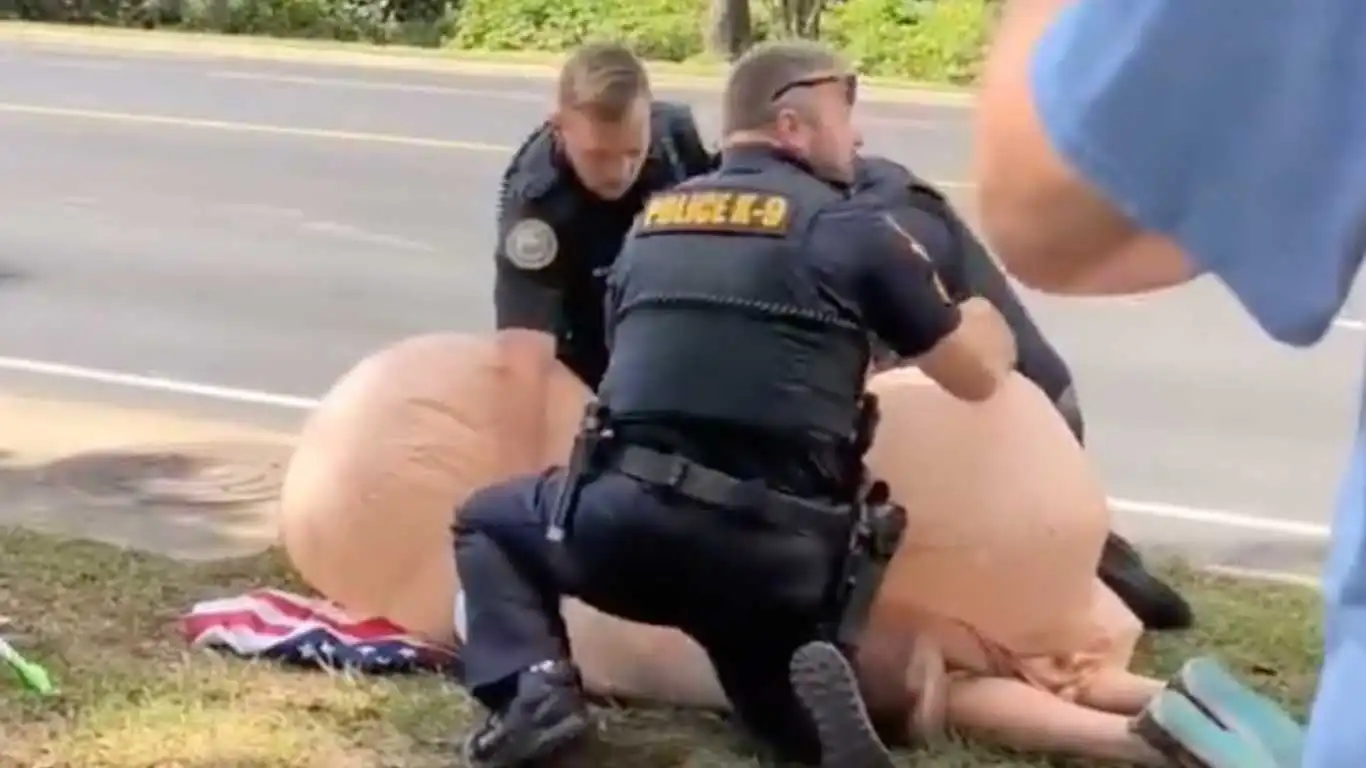 Jeana Renea Gamble was arrested for wearing an inflatable penis costume at a No Kings anti-trans protest.