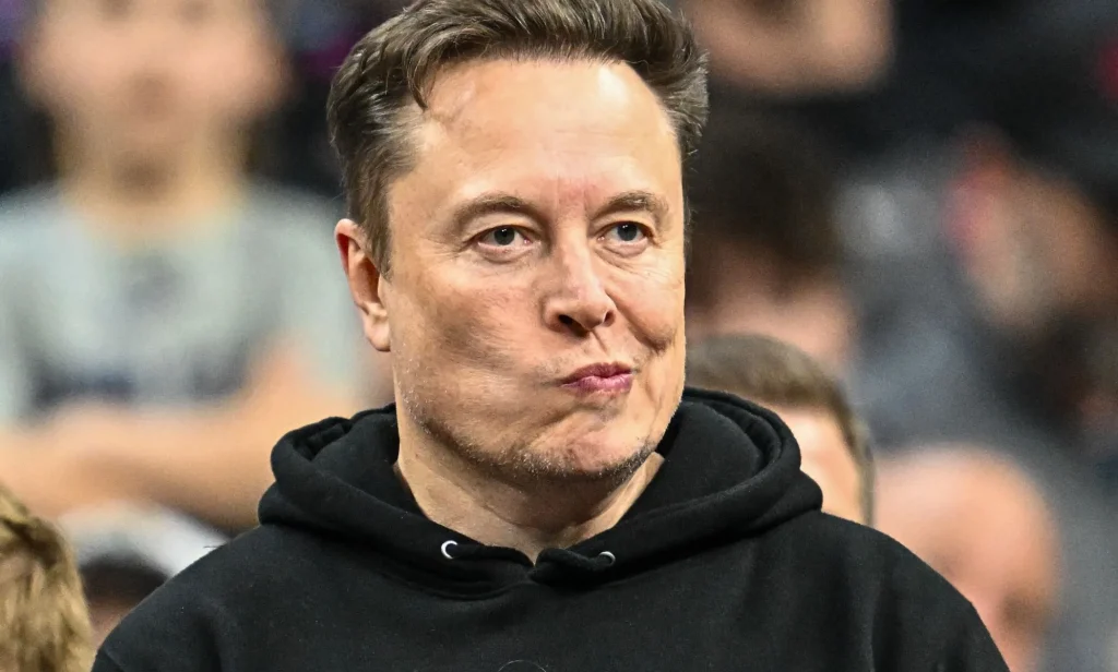 Elon Musk, pictured pursing his lips.