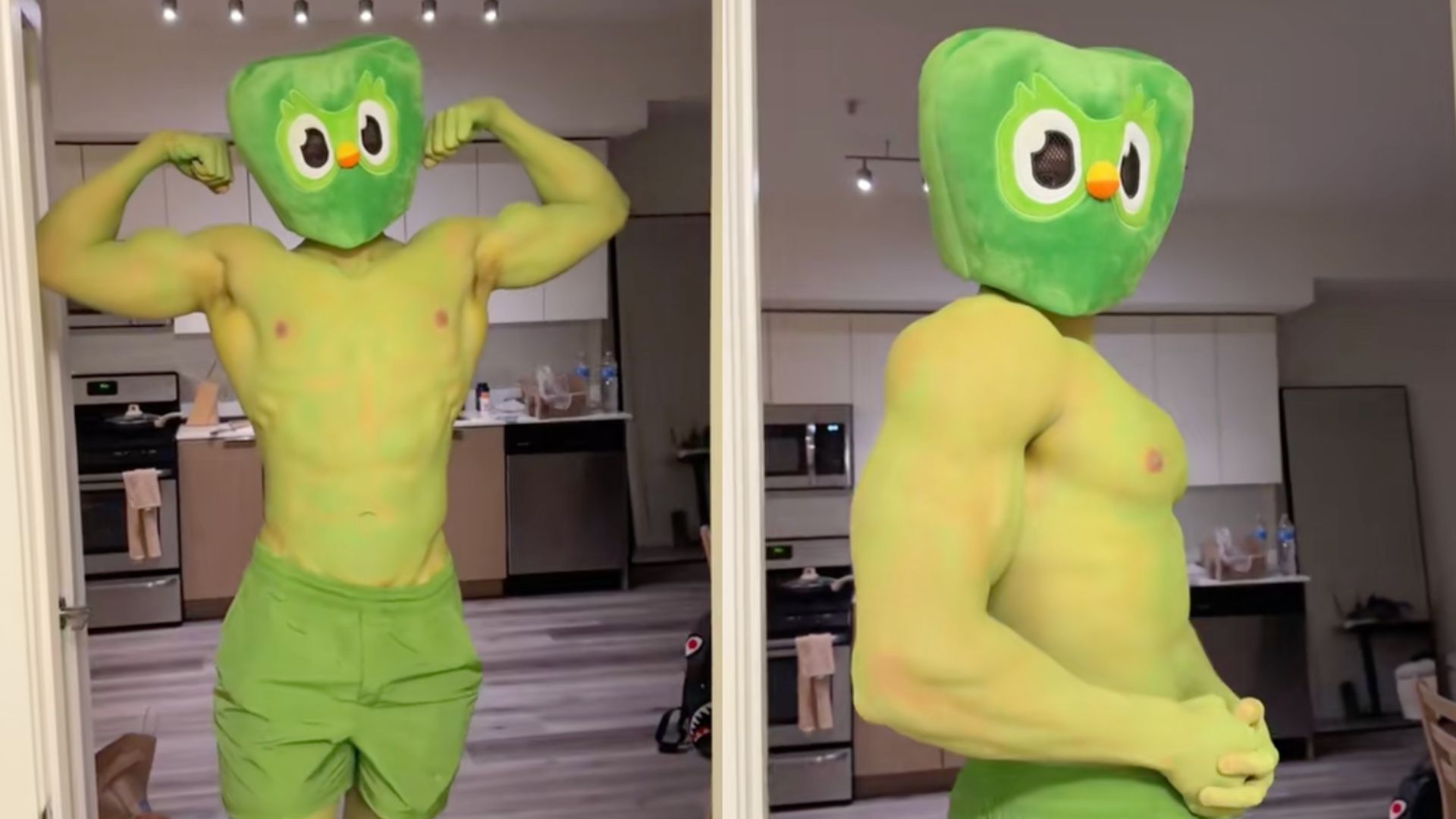 A man dressed as the Duolingo owl has people thirsting.