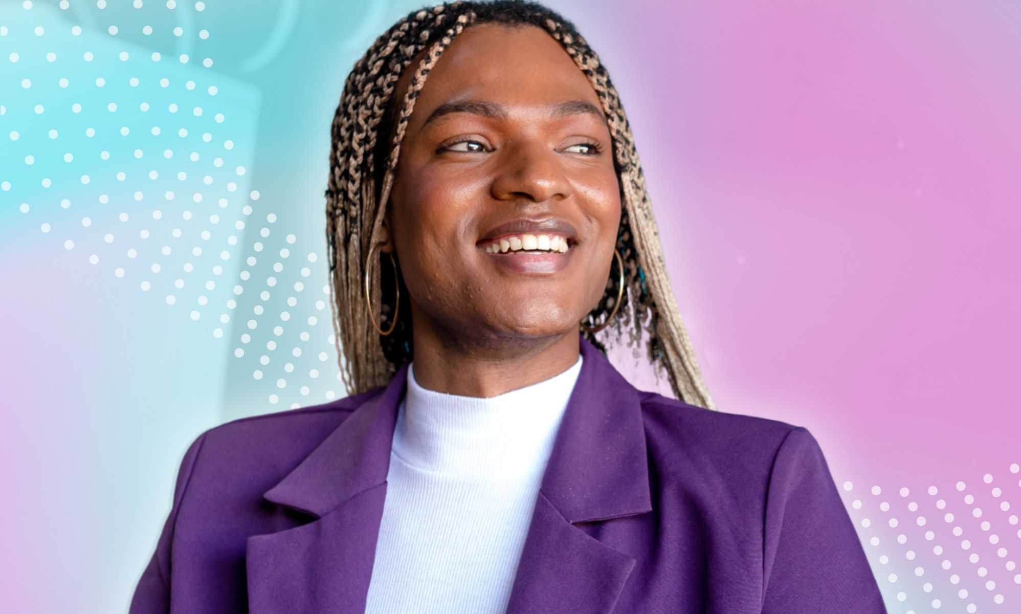 A trans person on an edited Canva picture.