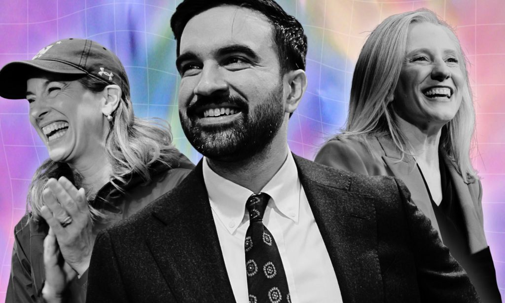 An edited image of Zohran Mamdani, Mikie Sherrill, and Abigail Spanberger.