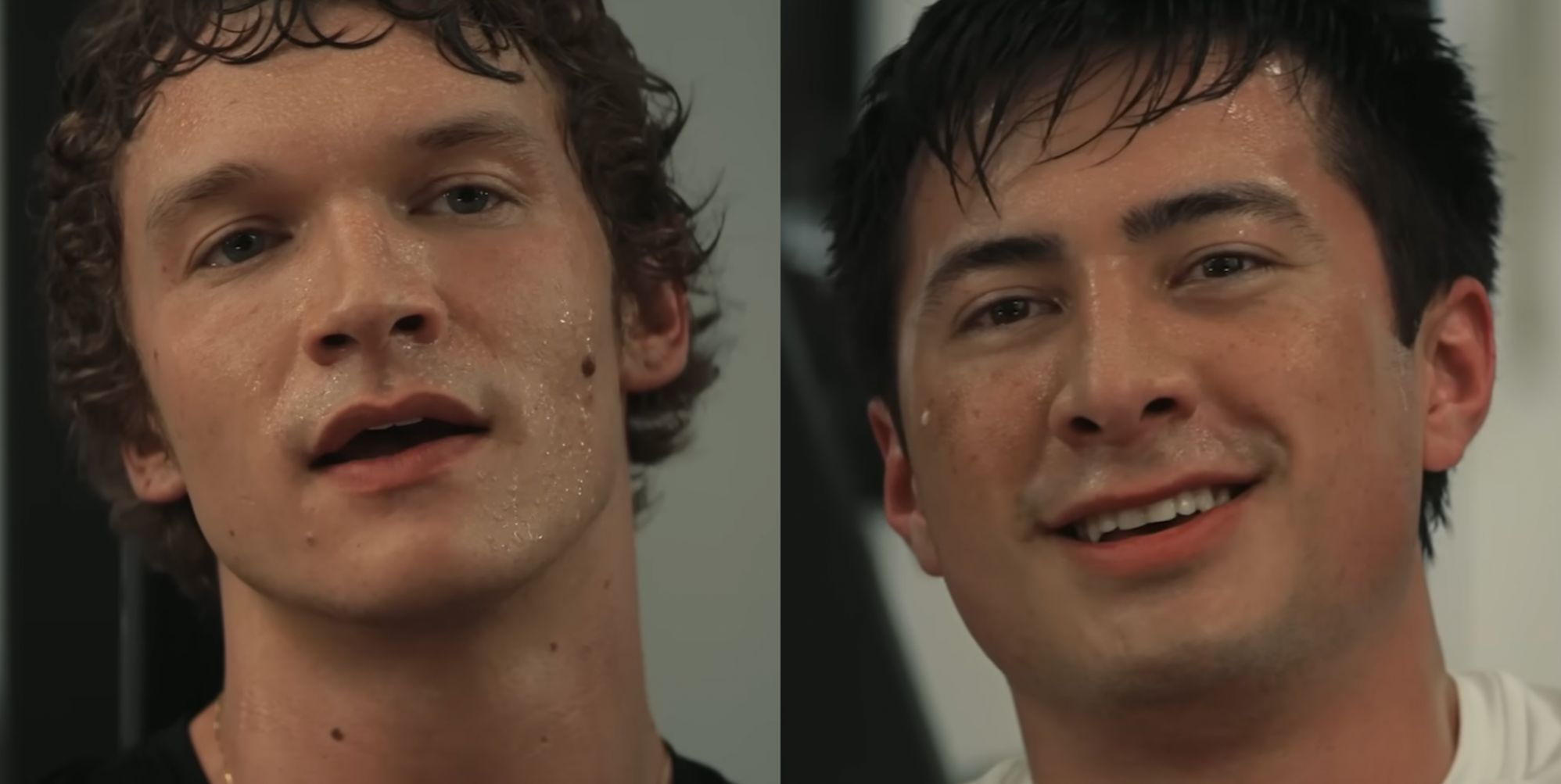 Connor Storrie and Hudson Williams as Ilya Rozanov and Shane Hollander in Heated Rivalry.
