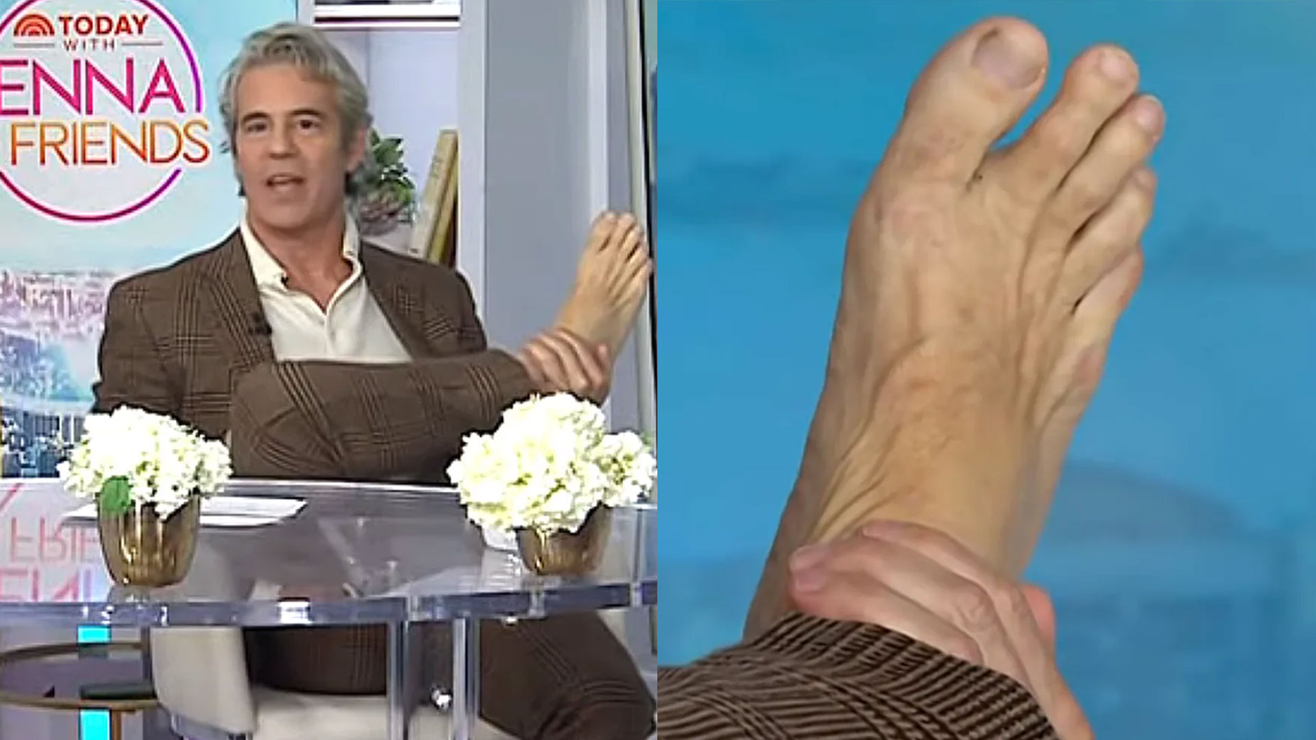 Andy Cohen muestra su pie 'legendariamente hermoso' en televisión en vivo y dice que los fetichistas de los pies deberían considerarlo un regalo