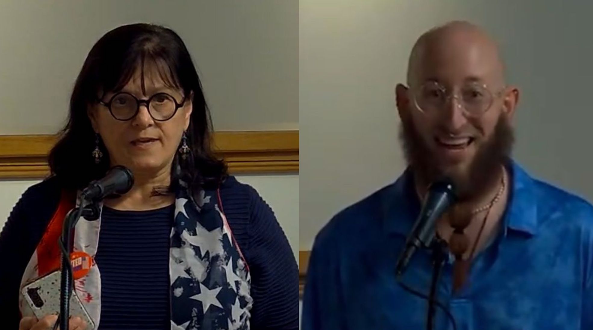 Margie Massoudi (L) took issue with teacher teacher Steven Isicoff mentioning his husband in class. (Duval County Public Schools)