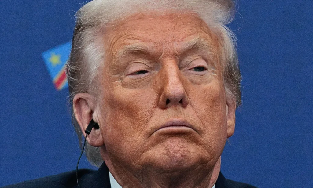 A close-up of US president Donald Trump.