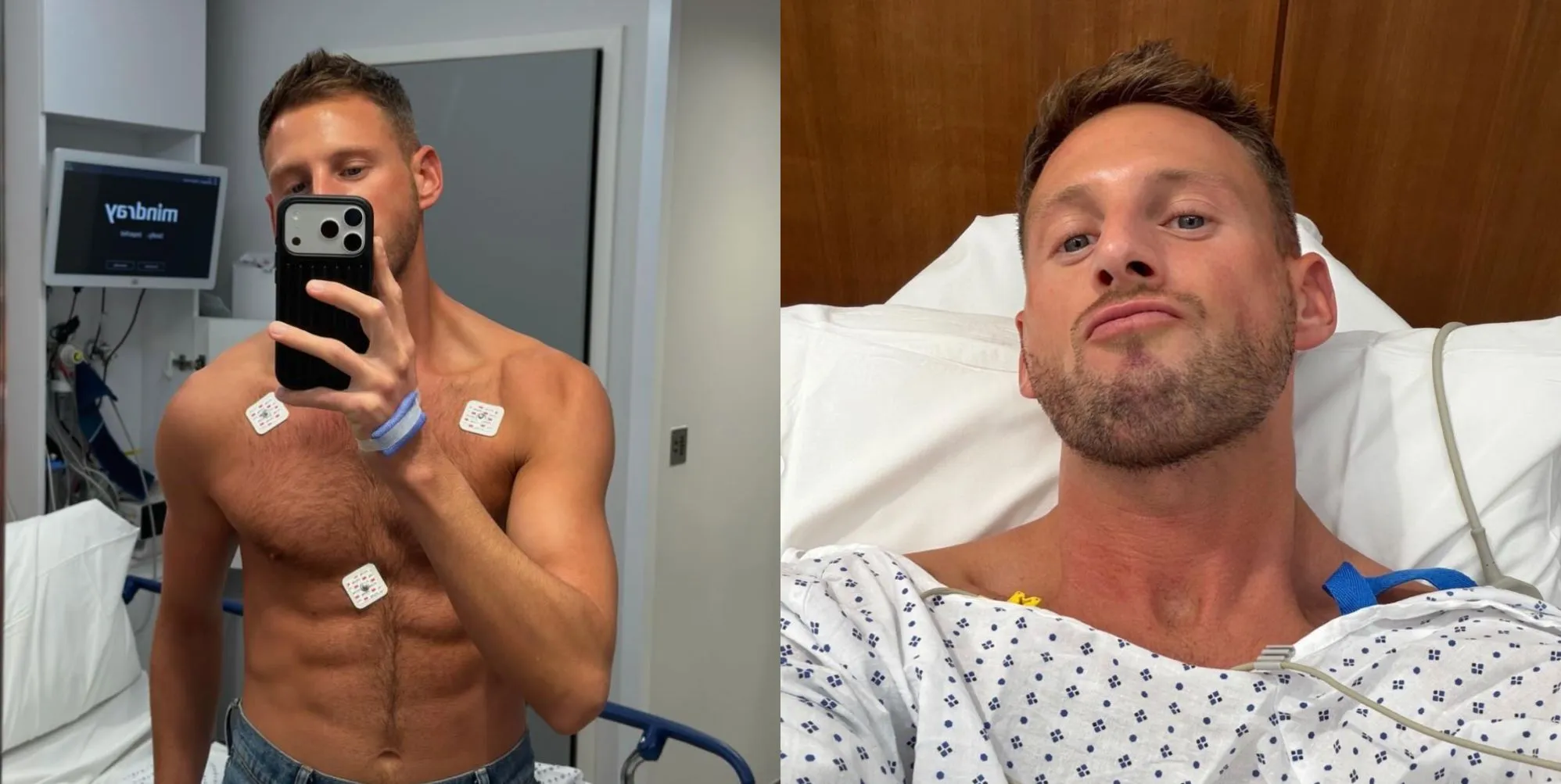 Fraser Olender in selfies taken during his hospital stay.