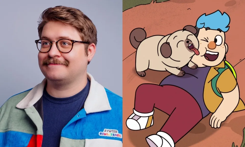 A la izquierda: un retrato de Hamish Steele. A la derecha: una escena de Dead End: Paranormal Park.