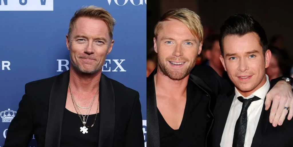 Ronan Keating poses in 2025 (left) and in 2009 with Stephen Gately, days before his death.