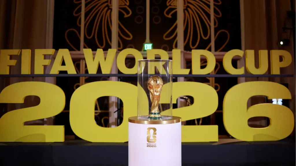 FIFA World Cup Trophy is displayed prior to the FIFA World Cup 2026 Official Draw at John F. Kennedy Center for the Performing Arts on December 05, 2025 in Washington, DC.