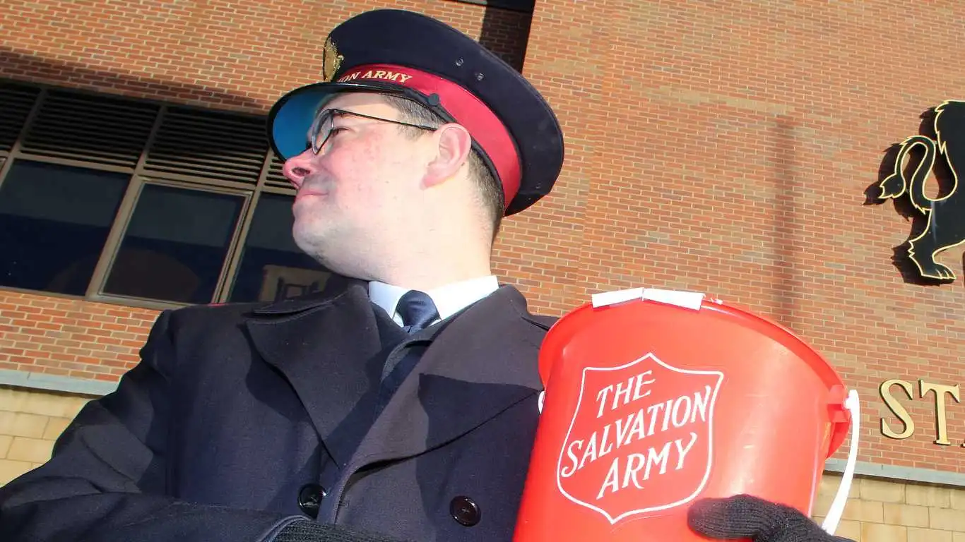 Collections take place as the Salvation Army band play during the Sky Bet Championship match between Sunderland and Fulham at Stadium of Light on December 16, 2017 in Sunderland, England.