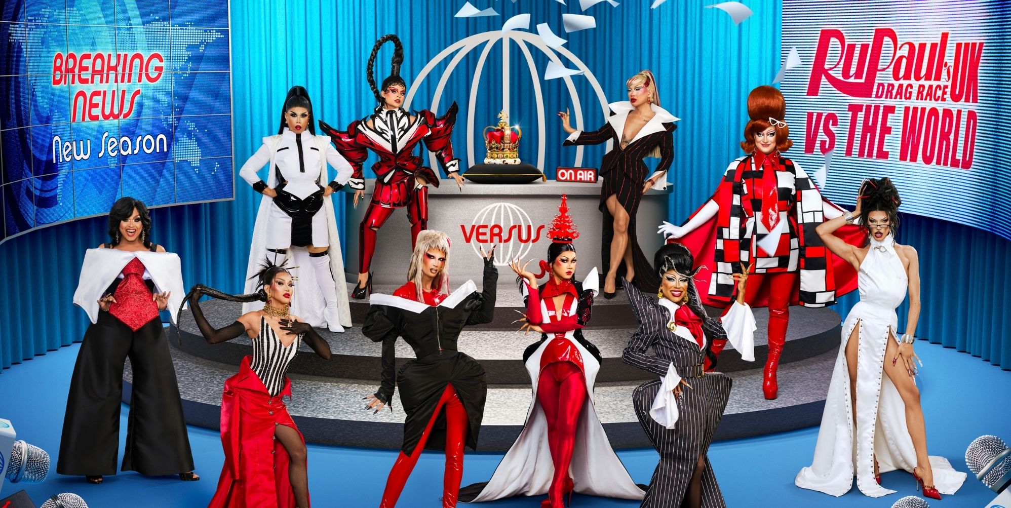 A promotional photo for RuPaul’s Drag Race UK vs the World season three.