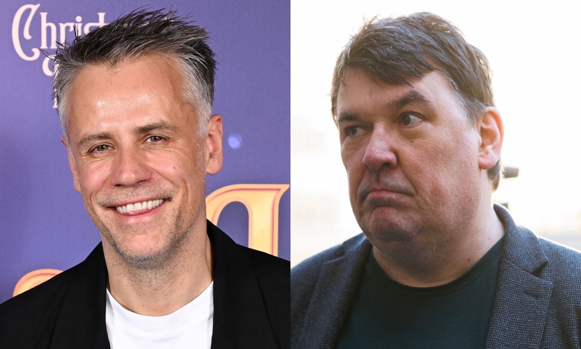 A split image showing Richard Bacon (left) and Graham Linehan (right)