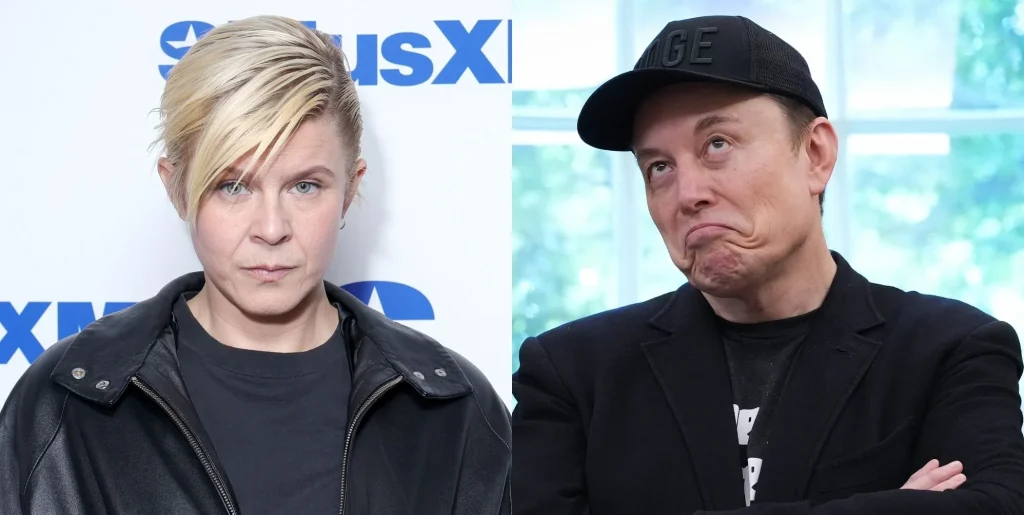 On the left, singer Robyn. On the right, Elon Musk pulls a face.