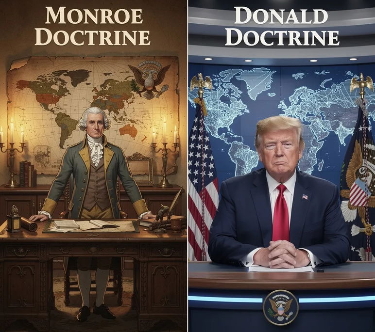 Una imagen de IA que muestra a los presidentes James Monroe y Donald Trump.