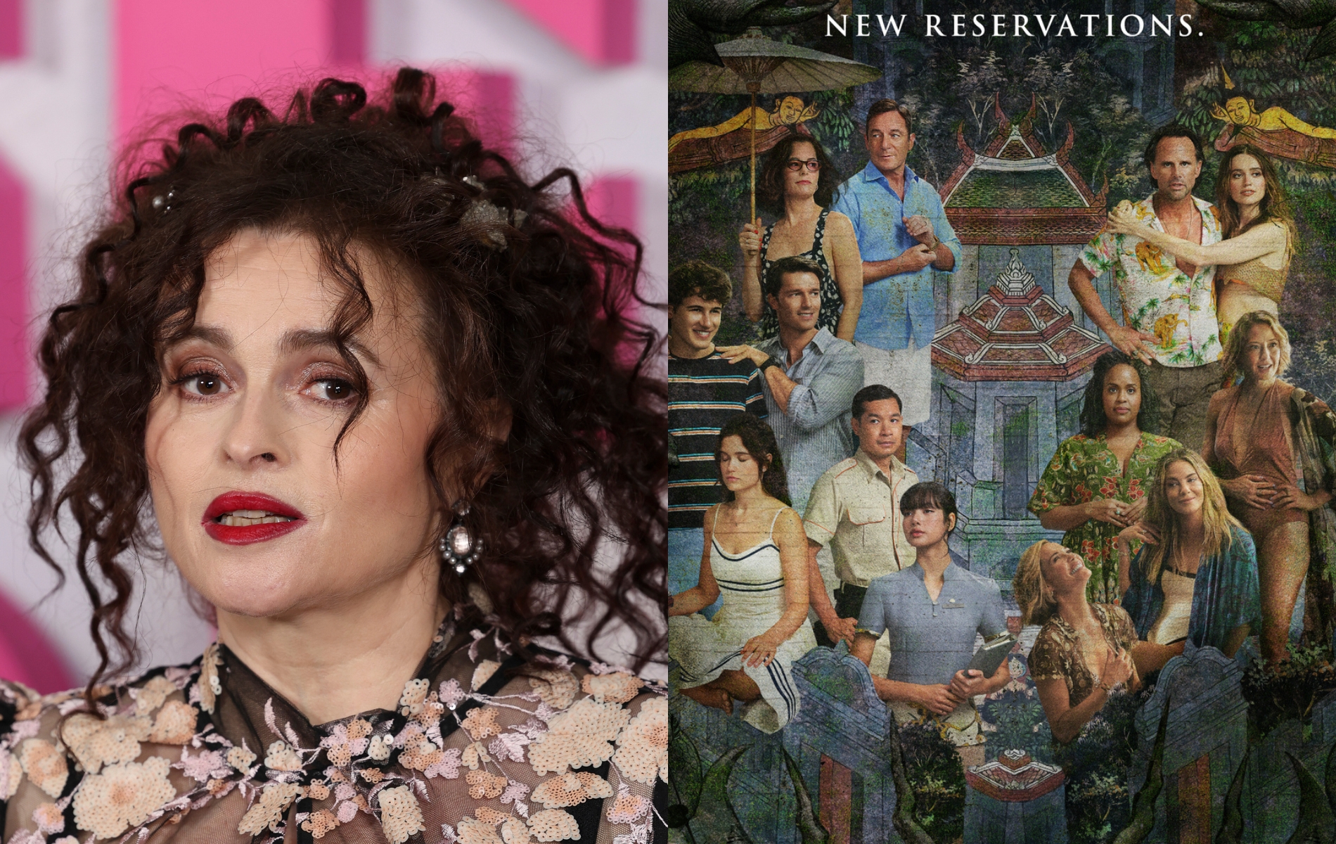 The White Lotus season 4 cast member Helena Bonham Carter and the white lotus poster