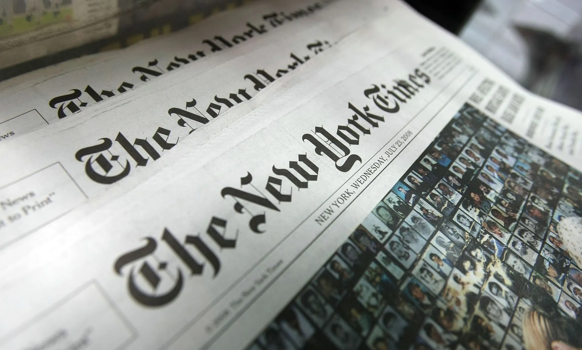 A set of New York Times newspapers.