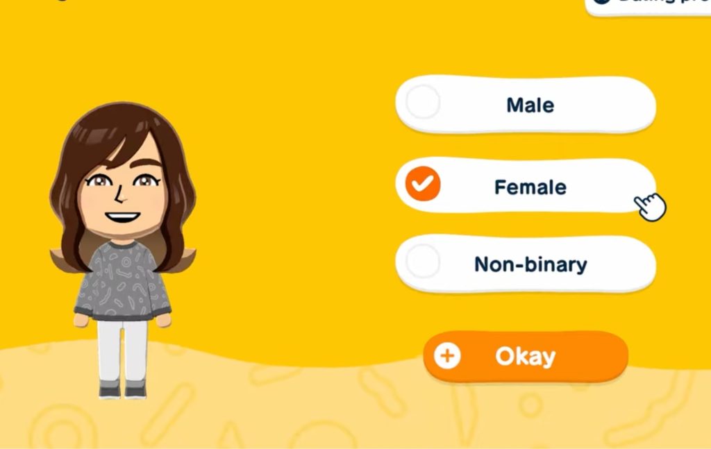 Nintendo’s Tomodachi Life Living the Dream gender selection screen