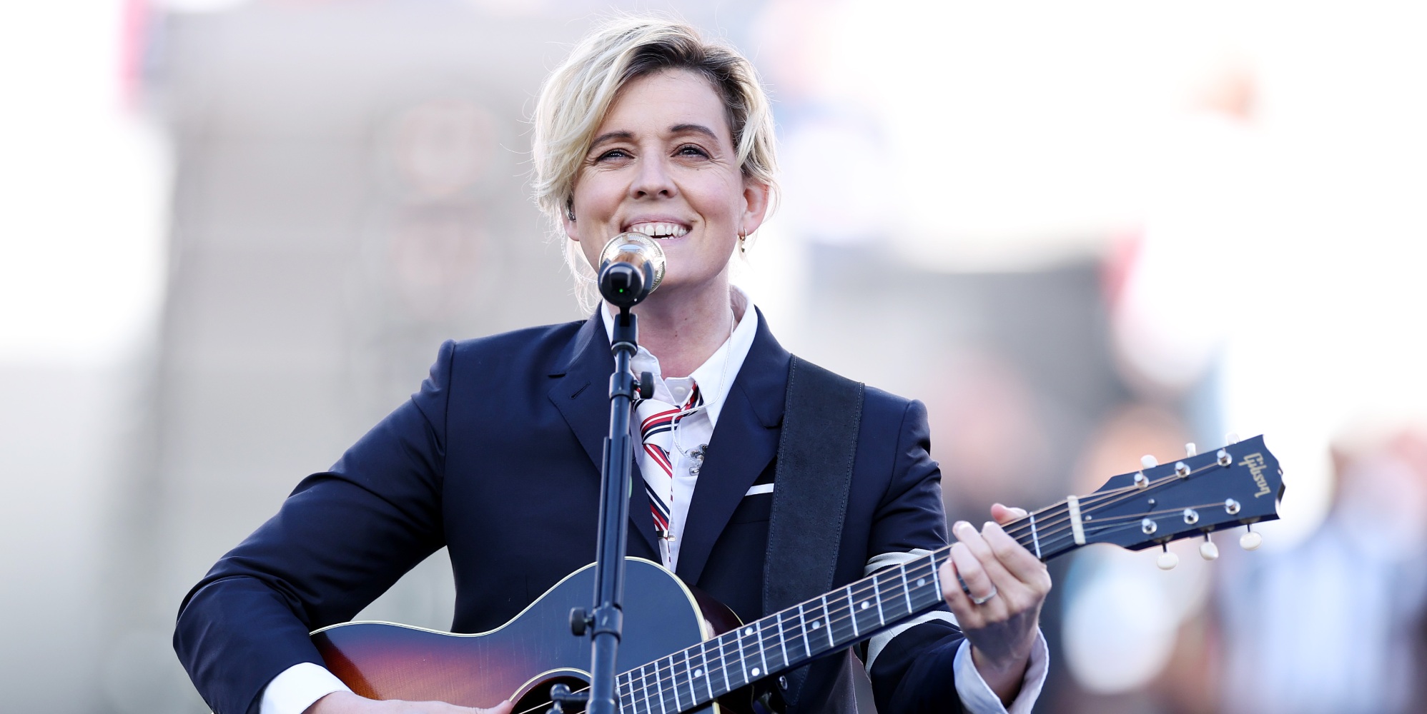 Brandi Carlile performs at the Super Bowl LX