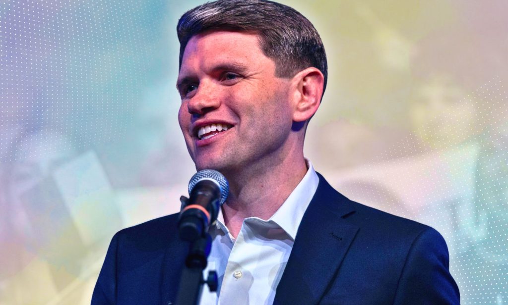 An edited image of James Talarico.