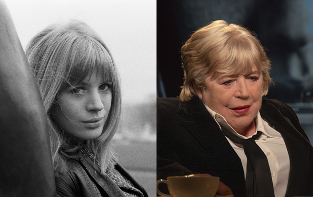 Marianne Faithfull stills, one black and white and the other more recent in colour