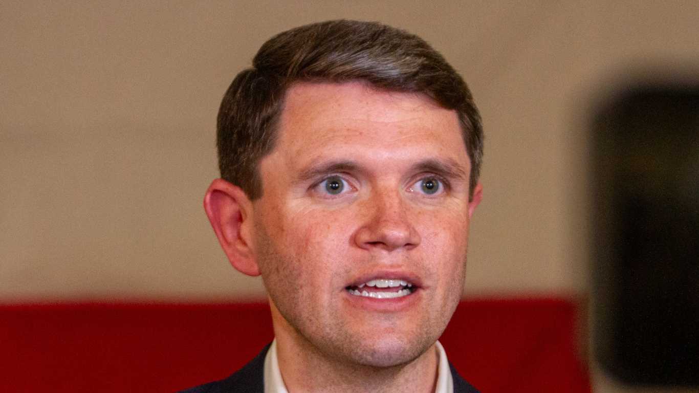 Democratic Texas State Rep. James Talarico speaks to members of the media at the Fire Fighters Hall February 21, 2026 in El Paso, Texas.