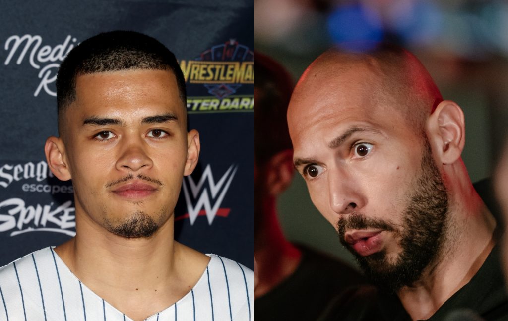 headshots of Sneako and Andrew Tate