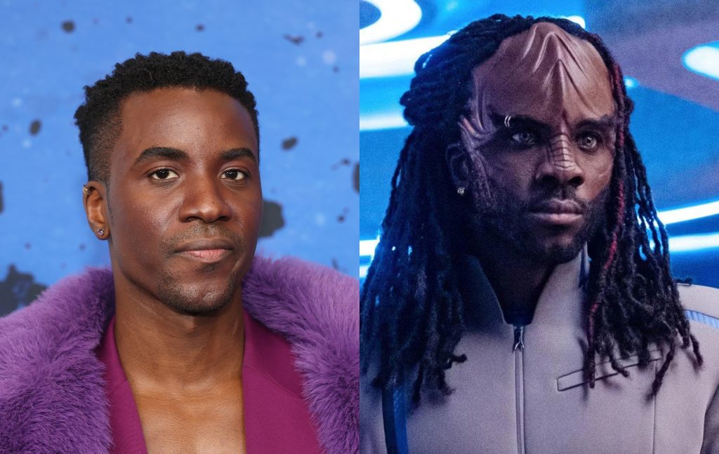 Actor Actor Karim Diané alongside a still of him in character in Star Trek: Starfleet Academy hate.