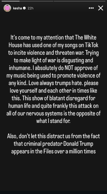 Historia de Instagram de Kesha 