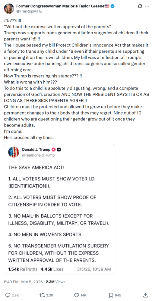 La publicación de Greene sobre Trump