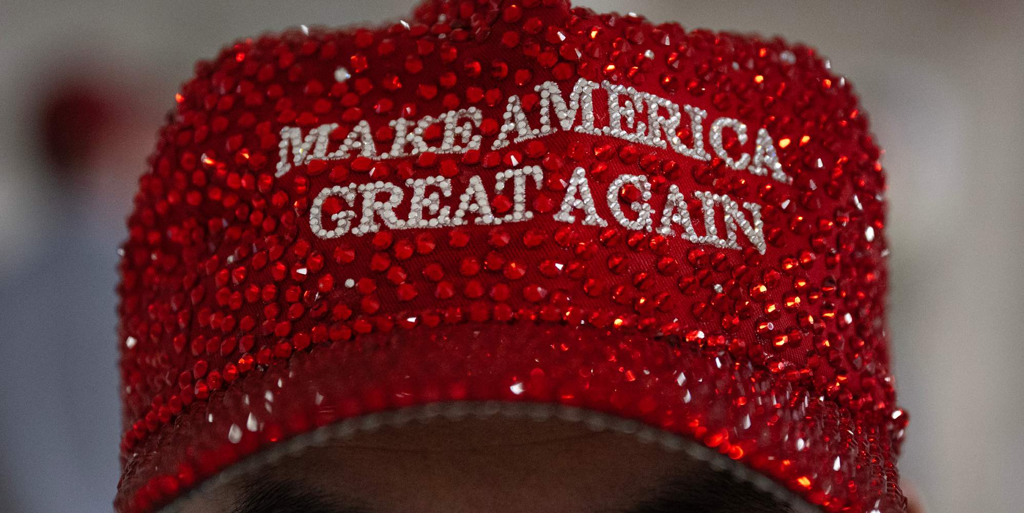 A rhinestoned MAGA cap
