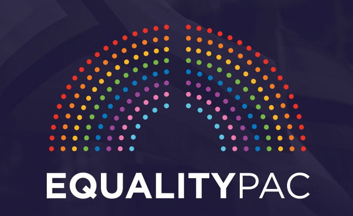 El logotipo es un arcoíris de 8 bandas formado por arcos de puntos de diferentes colores, que representan los escaños individuales de la Cámara de Representantes de los Estados Unidos.