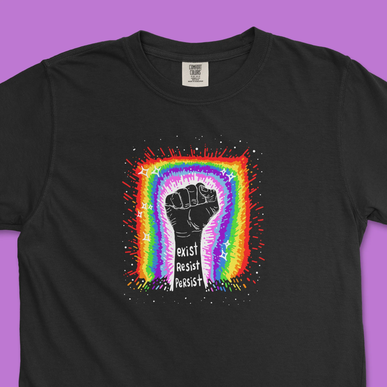un primer plano de los hilos de euforia' "Existir. Resistir. Persistir." Tee