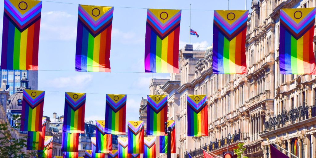 progress pride flags at regent street in london