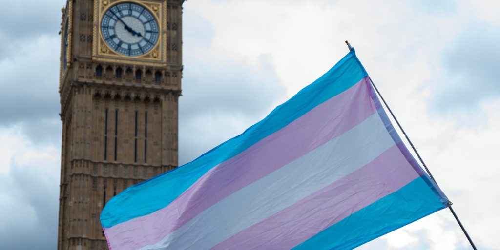trans flag in front of big ben