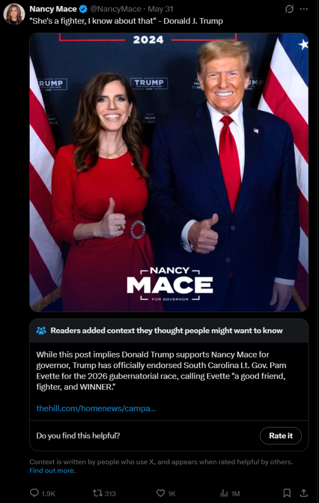 La publicación de Nancy Mace