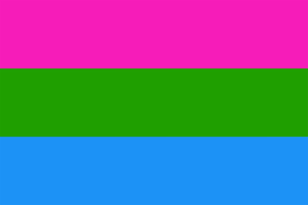 Los colores de la bandera polisexual: rosa, verde y azul.