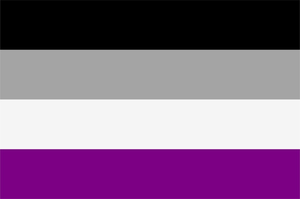 Los colores de la bandera asexual: negro, gris, blanco y morado.