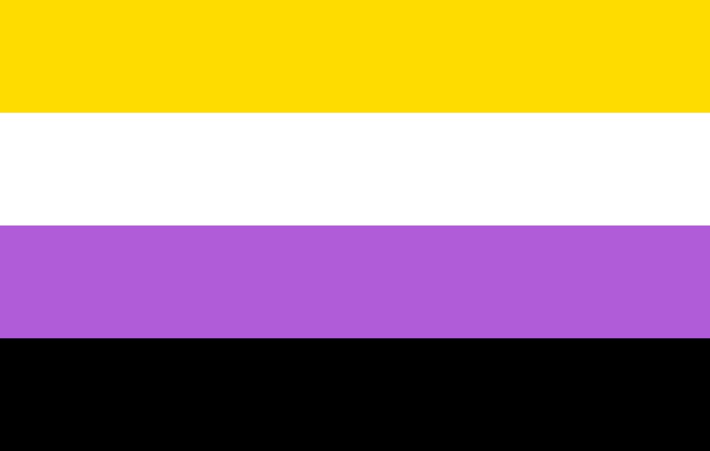 Los colores no binarios de la bandera del Orgullo: amarillo, blanco, morado y negro.