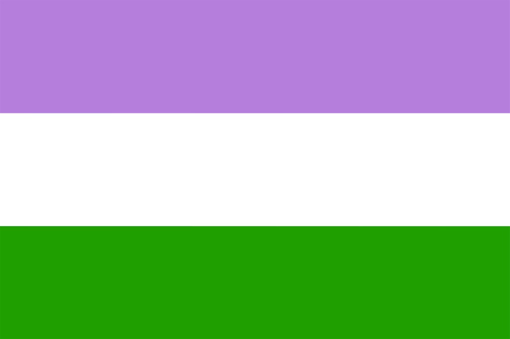 Los colores de la bandera del Orgullo Genderqueer son lila, blanco y verde.
