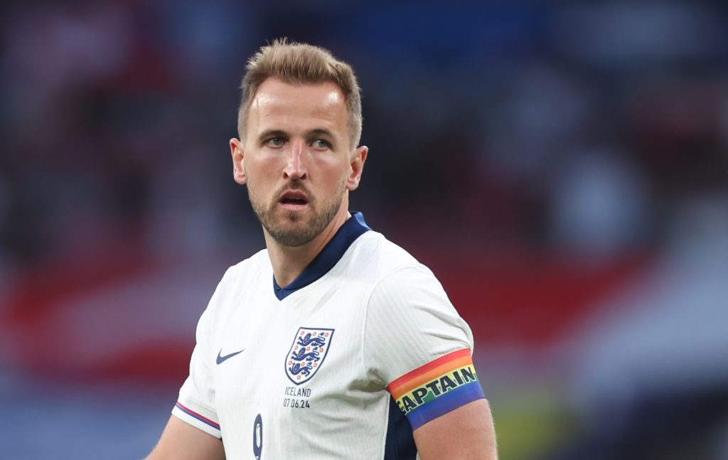 Harry Kane of England during the international friendly match wearing rainbow armband