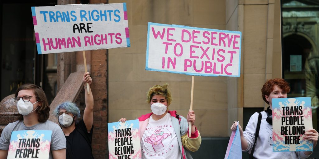 A protest outside the EHRC in 2025